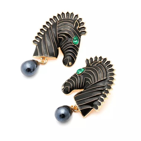 NWT Black + White Stripe Zebra Pearl Drop Earrings - Picture 13 of 15